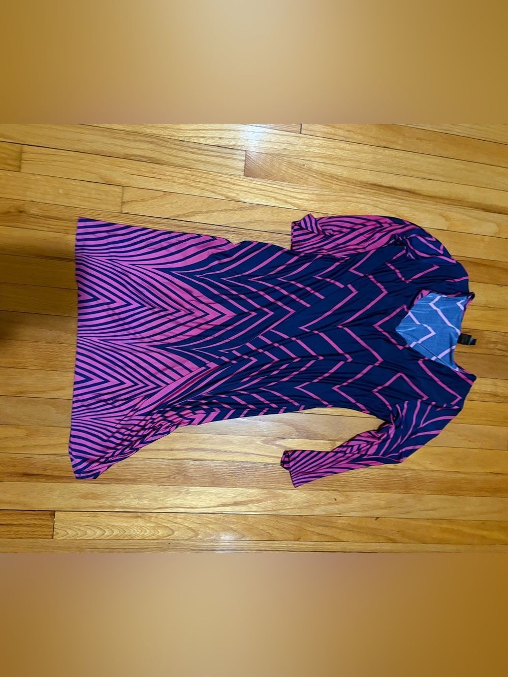 Bold Chevron Pink and Navy Fit-and-Flare Dress
